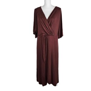 Soma Midi Dress Caftan Ginger Root Pockets Stretch Surplice Faux Wrap Womens XXL
